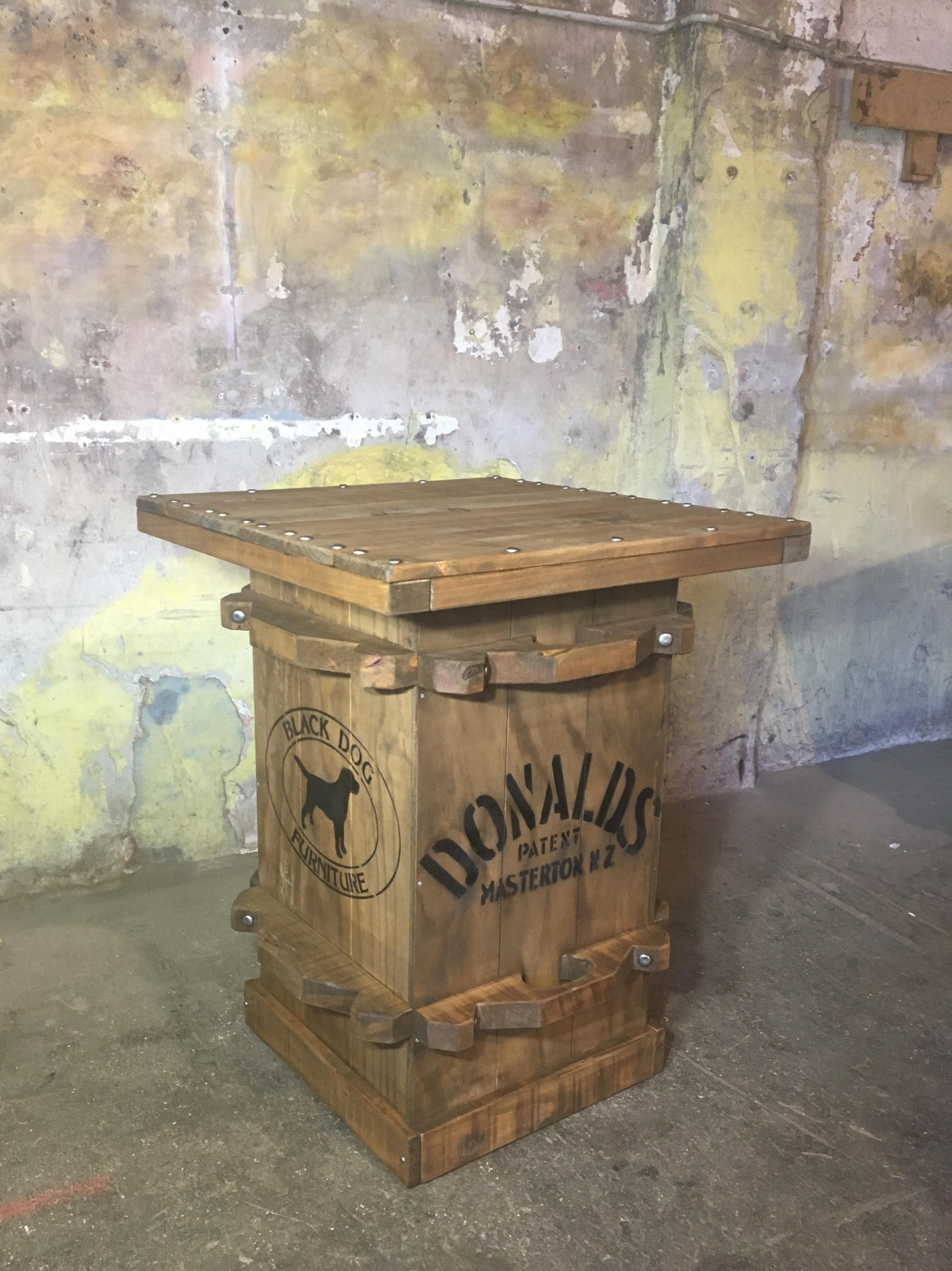 Rustic Furniture Hire Wool Press Bar Leaner 50/day hire Black