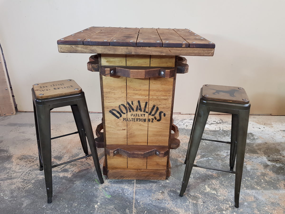 Rustic Furniture Hire Wool Press Bar Leaner 50/day hire Black