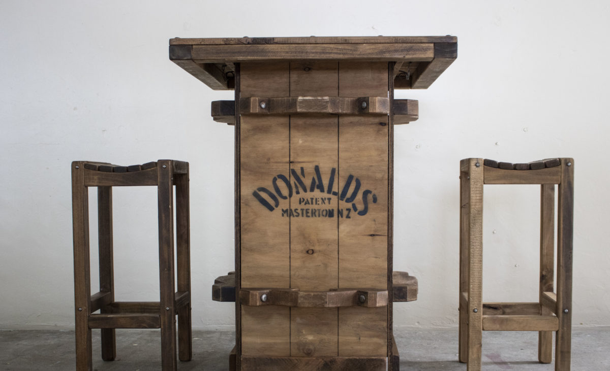 Rustic Furniture Hire Wool Press Bar Leaner 50/day hire Black